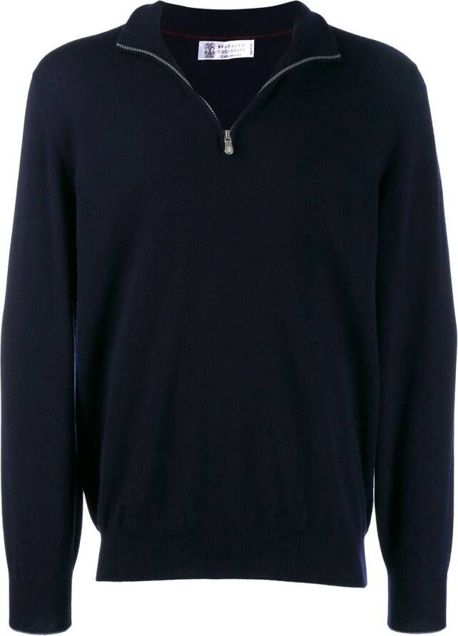 Brunello Cucinelli cashmere half zip sweater Blauw
