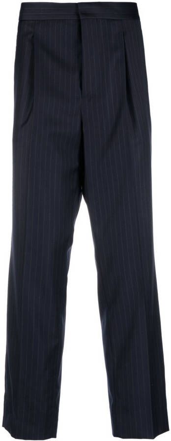 Brunello Cucinelli Chalk-Stripe virgin-wool tailored trousers Blauw