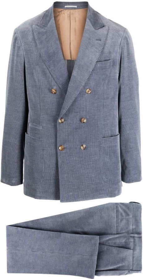 Brunello Cucinelli Ribfluwelen pak Blauw