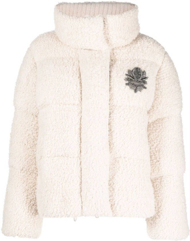 Brunello Cucinelli Donsjack verfraaid met kristallen Beige