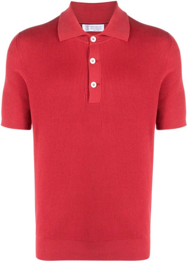 Brunello Cucinelli Fijngeribbeld poloshirt Rood