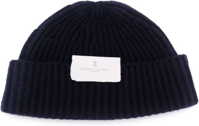 Brunello Cucinelli Geribbelde muts Blauw