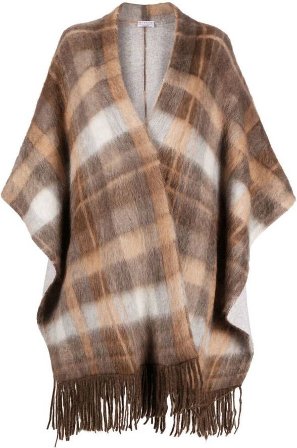 Brunello Cucinelli Geruite cape Bruin
