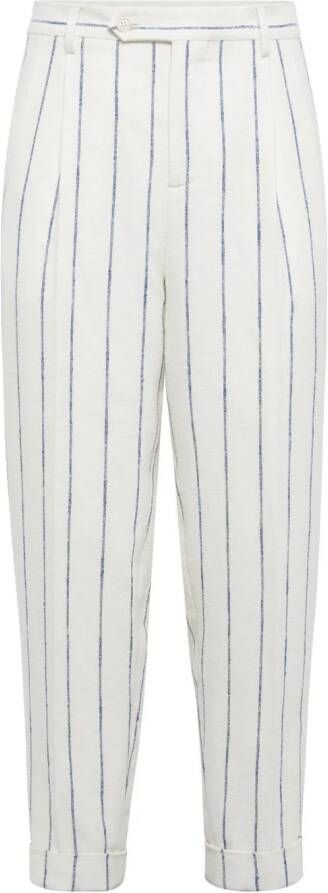 Brunello Cucinelli Gestreepte broek met toelopende pijpen en omgeslagen zoom Wit