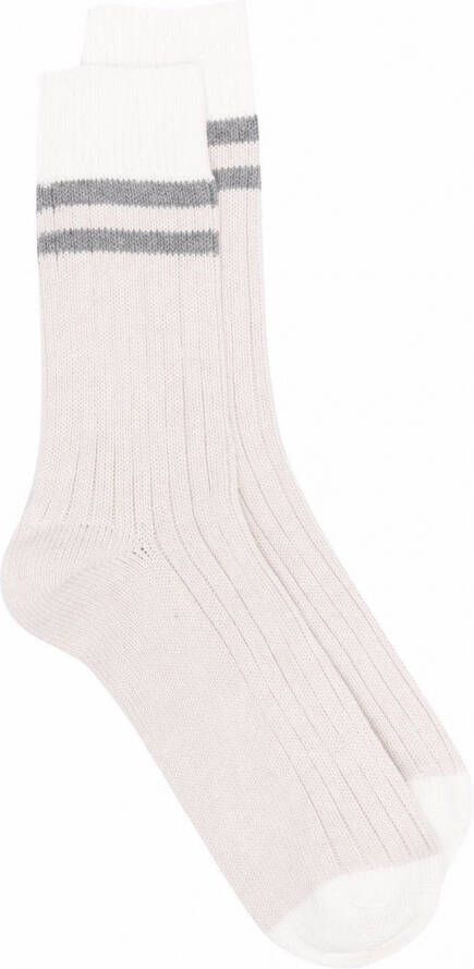 Brunello Cucinelli Gestreepte geribbelde sokken Beige
