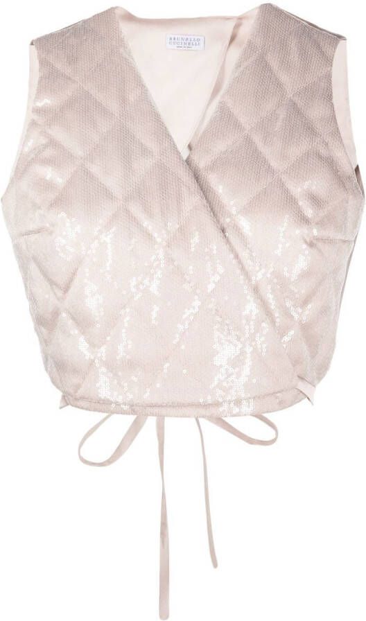 Brunello Cucinelli Gewatteerd wikkelvest Beige