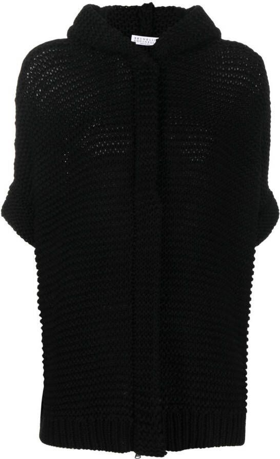 Brunello Cucinelli Grofgebreide hoodie Zwart