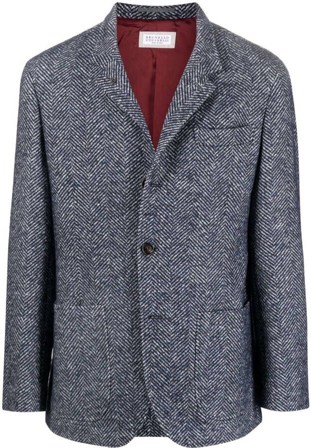 Brunello Cucinelli Jas met chevron streep Blauw