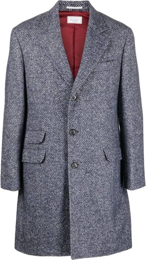 Brunello Cucinelli Jas met visgraat patroon Blauw