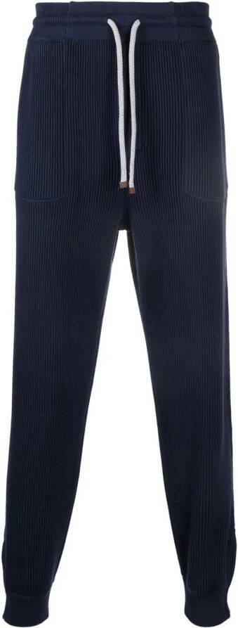 Brunello Cucinelli Joggingbroek met geribbeld detail Blauw