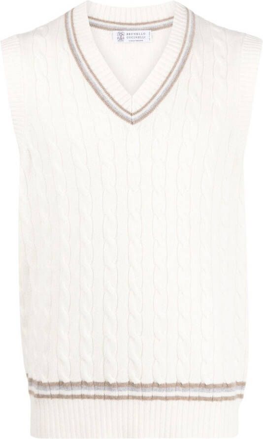 Brunello Cucinelli Kabelgebreid vest Wit
