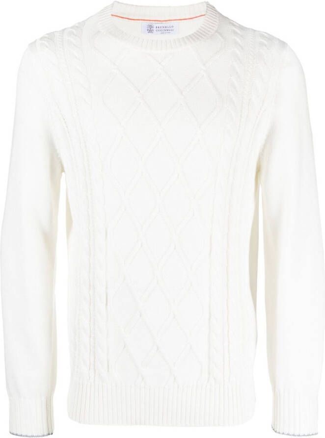 Brunello Cucinelli Kabelgebreide trui WHITE