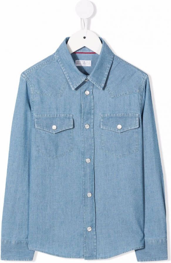 Brunello Cucinelli Kids Button-up shirt Blauw