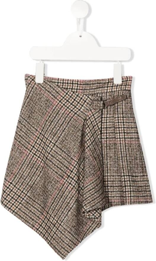 Brunello Cucinelli Kids Geruite skort Bruin