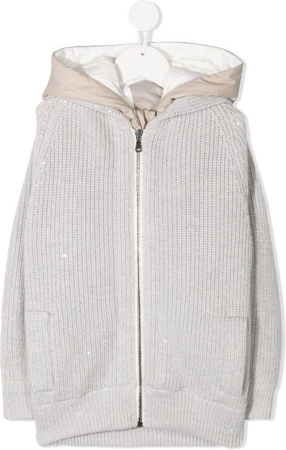 Brunello Cucinelli Kids Jas met capuchon Grijs