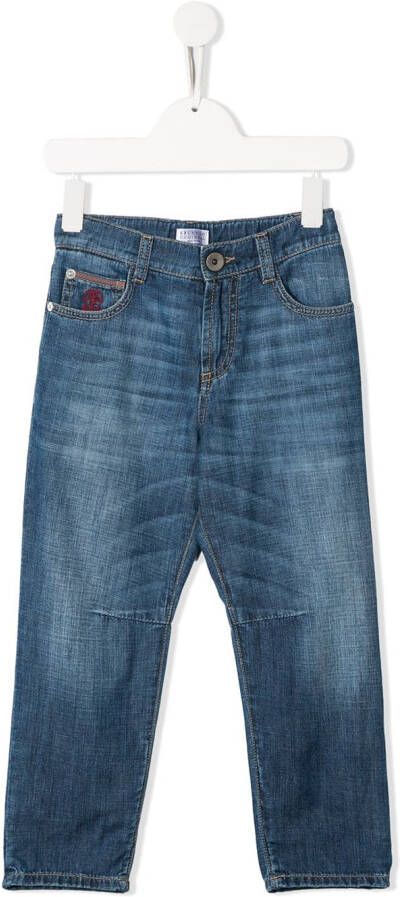 Brunello Cucinelli Kids Spijkerbroek met vervaagd-effect Blauw