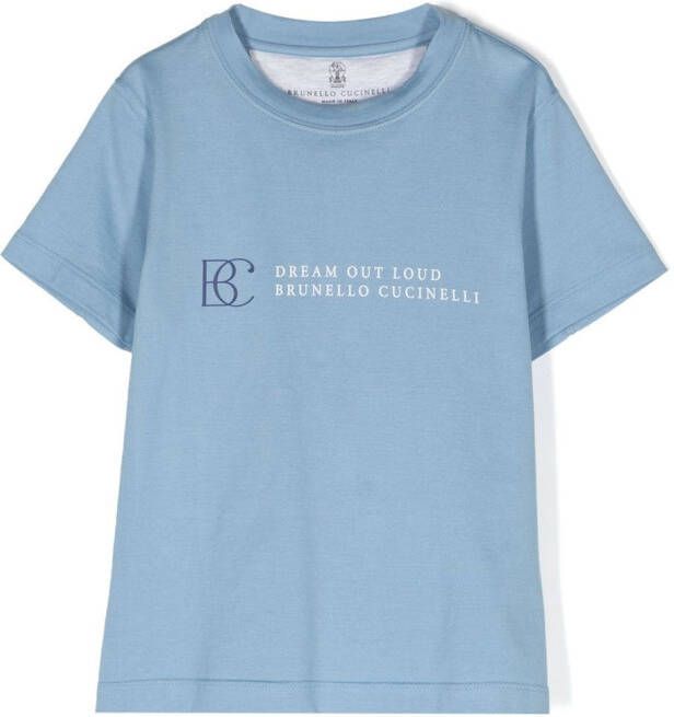 Brunello Cucinelli Kids T-shirt met logoprint Blauw