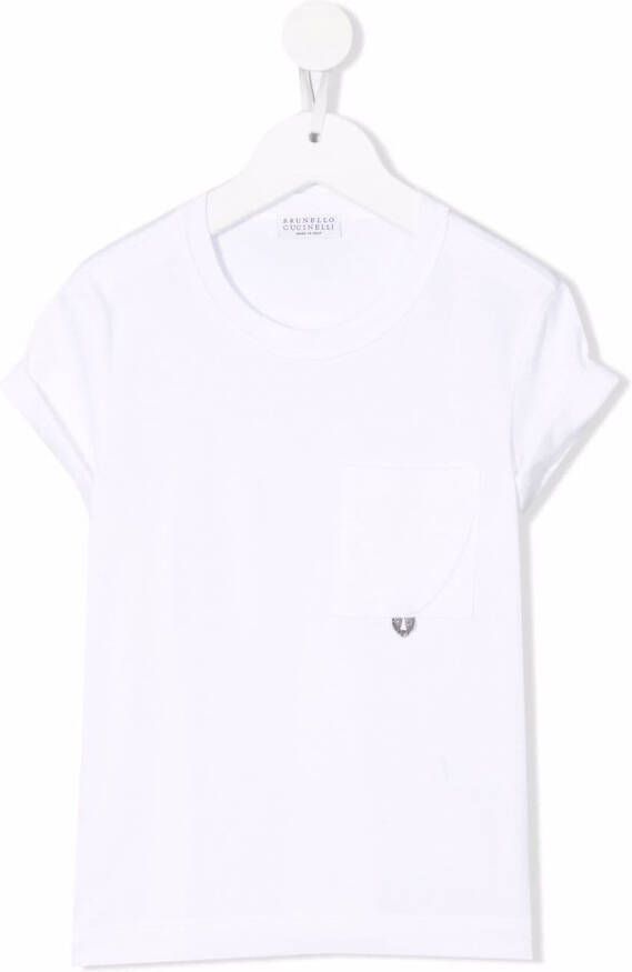 Brunello Cucinelli Kids T-shirt met opgestikte zak Wit