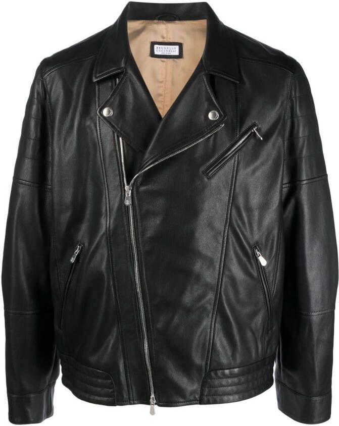 Brunello Cucinelli Leren bikerjack Zwart