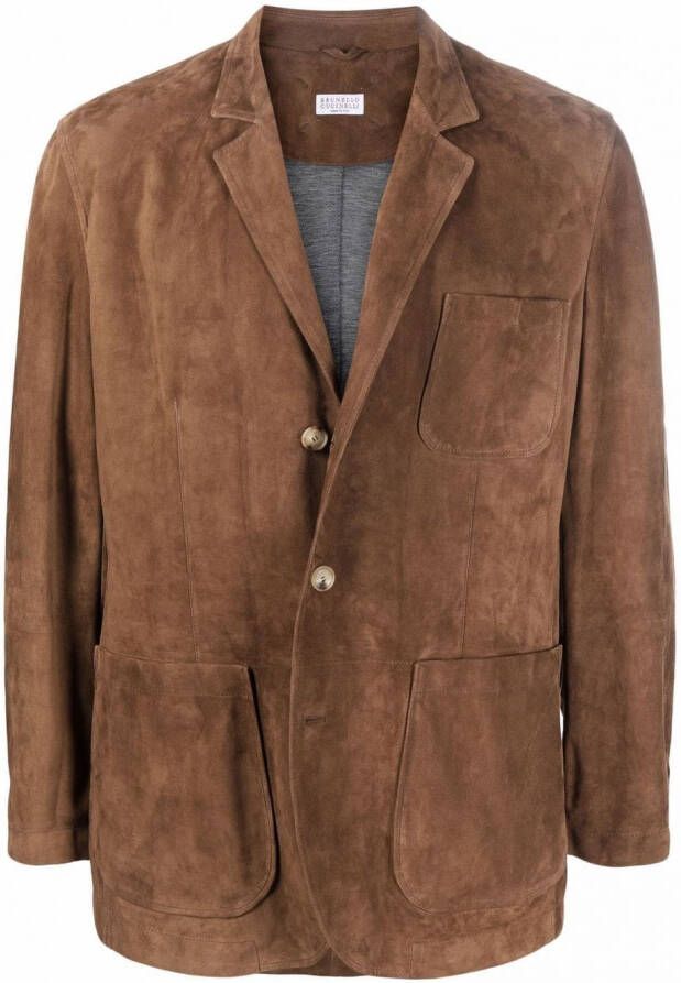 Brunello Cucinelli Leren blazer Bruin