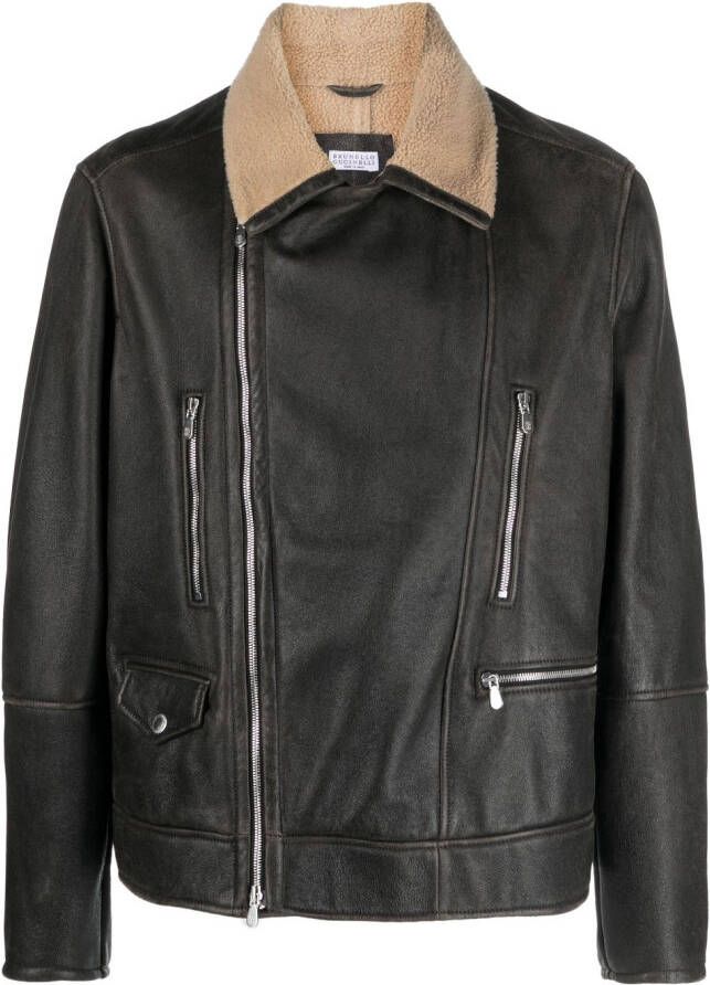 Brunello Cucinelli Leren jack Zwart