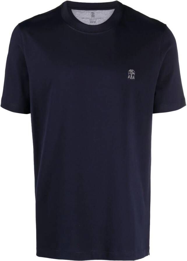 Brunello Cucinelli T-shirt met geborduurd logo Blauw