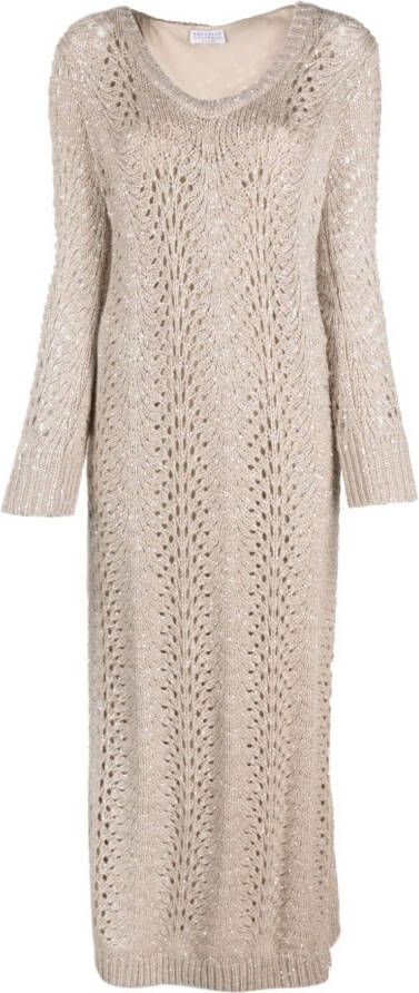 Brunello Cucinelli Maxi-jurk verfraaid met pailletten Beige