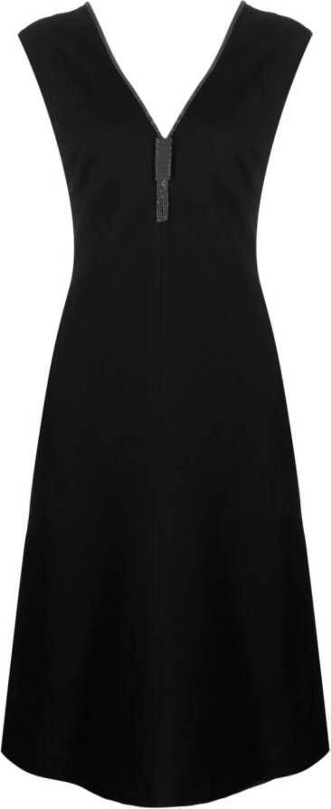 Brunello Cucinelli Midi-jurk met V-hals Zwart