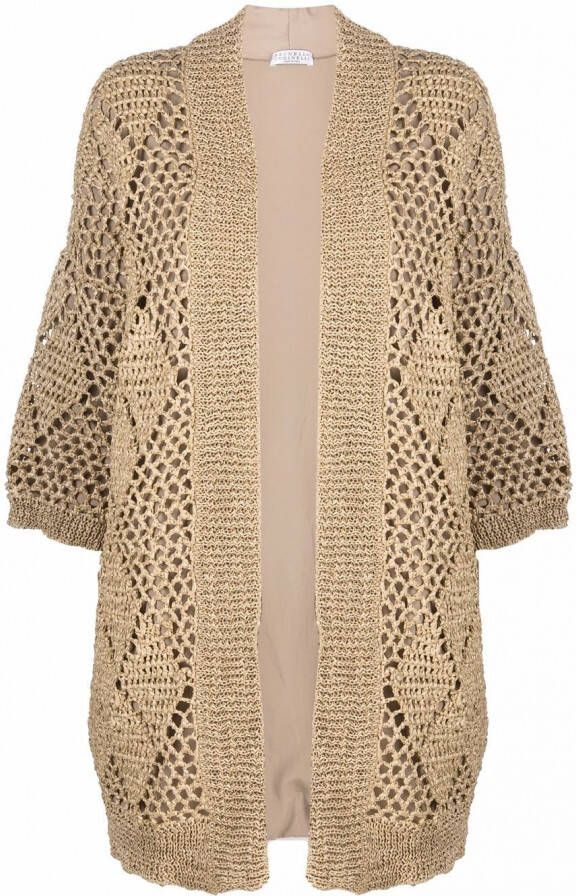 Brunello Cucinelli Opengebreide vestjas Bruin