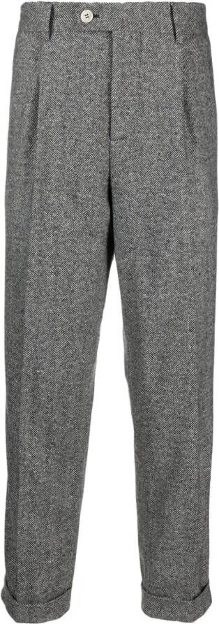 Brunello Cucinelli Pantalon met visgraat patroon Grijs