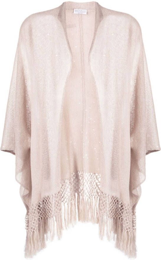 Brunello Cucinelli Poncho met franje BROWN