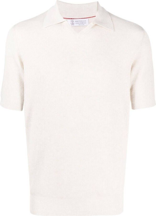 Brunello Cucinelli Ribgebreid poloshirt Beige