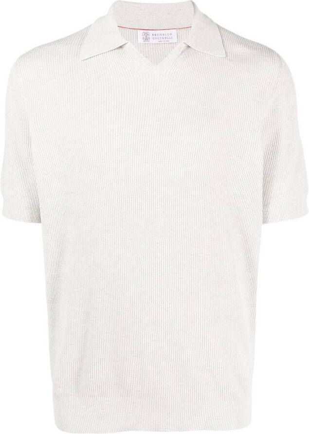 Brunello Cucinelli Ribgebreid poloshirt Grijs