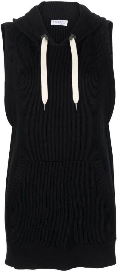 Brunello Cucinelli Ribgebreide hoodie Zwart