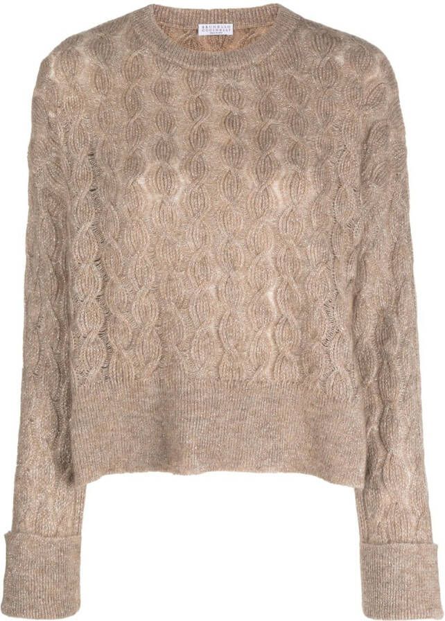 Brunello Cucinelli semi-sheer cable-knitted jumper Bruin