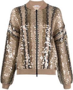 Brunello Cucinelli sequin-embellished zip-up sweatshirt Beige
