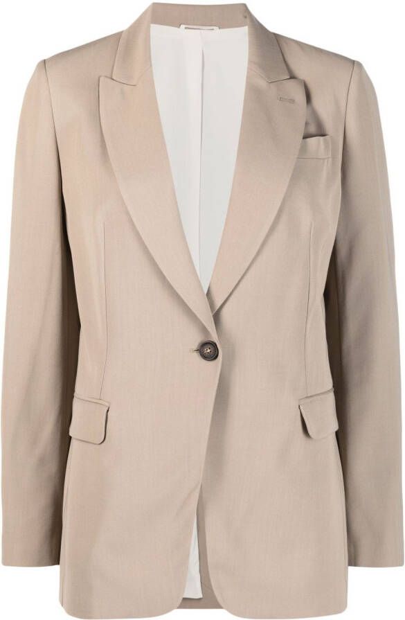 Brunello Cucinelli Blazer met enkele rij knopen Beige