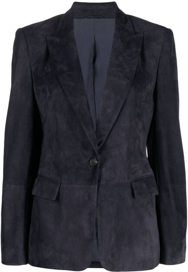 Brunello Cucinelli Blazer met enkele rij knopen Blauw