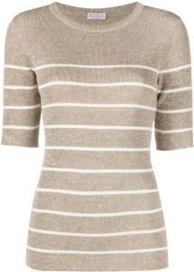 Brunello Cucinelli striped short-sleeve knitted top Beige