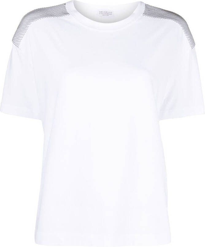 Brunello Cucinelli T-shirt met kralen afwerking Wit