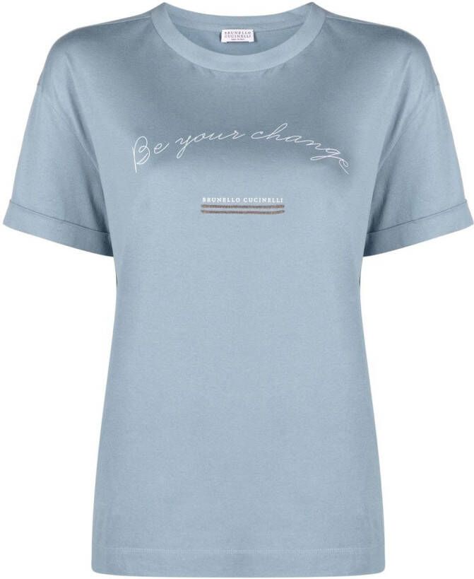 Brunello Cucinelli T-shirt met logoprint Blauw