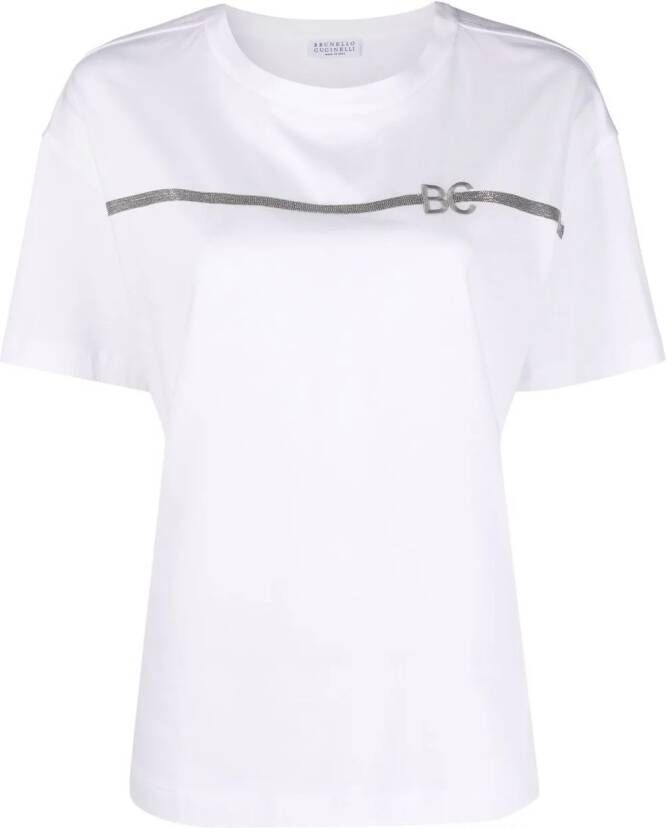 Brunello Cucinelli T-shirt met logostreep Wit