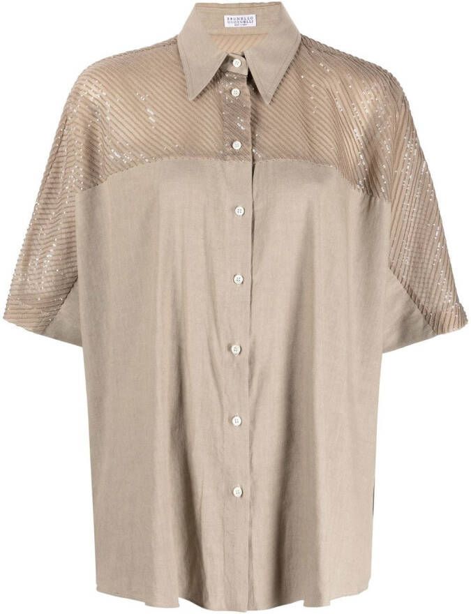 Brunello Cucinelli T-shirt verfraaid met pailletten Beige