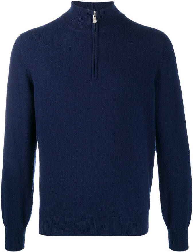 Brunello Cucinelli Trui met halve rits Blauw