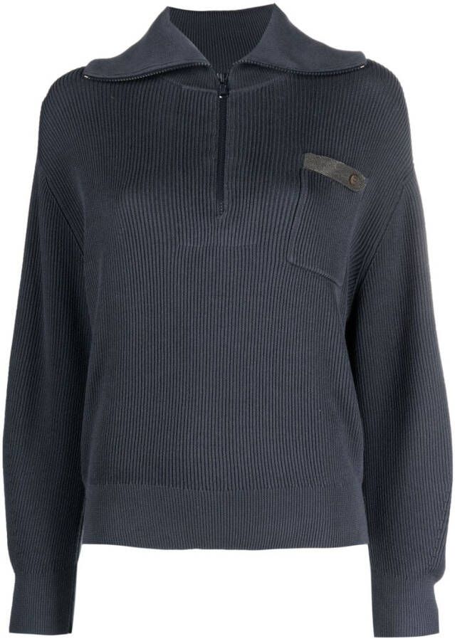 Brunello Cucinelli Trui met rits Blauw