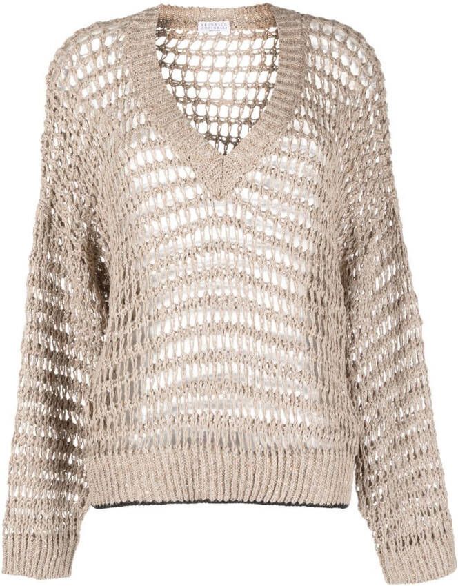 Brunello Cucinelli Trui met V-hals Beige
