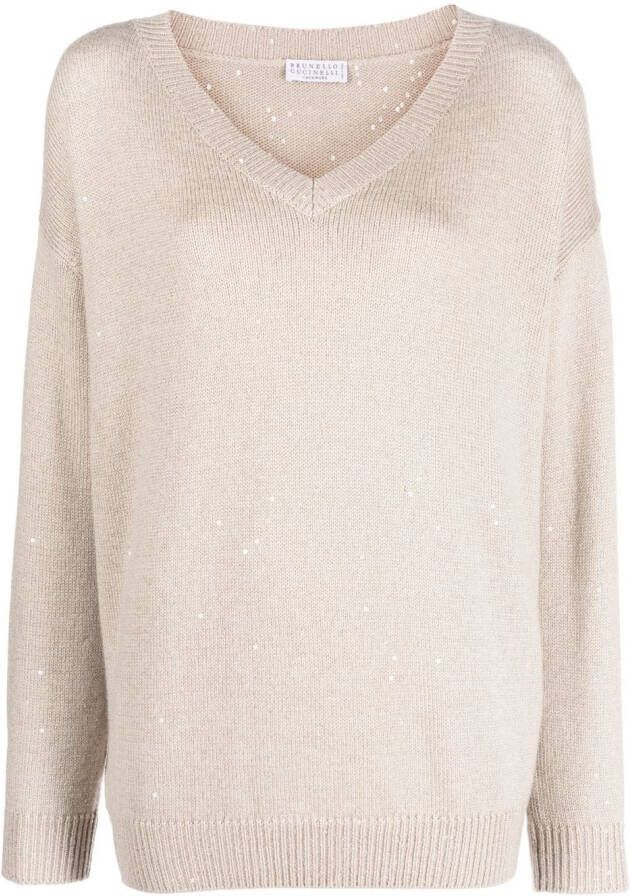 Brunello Cucinelli Trui verfraaid met pailletten Beige
