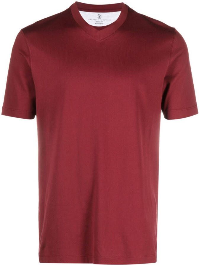 Brunello Cucinelli T-shirt met V-hals Rood