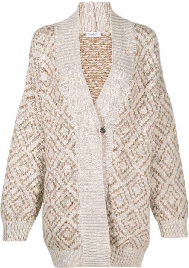 Brunello Cucinelli Gebreid vest verfraaid met pailletten en diamant Beige