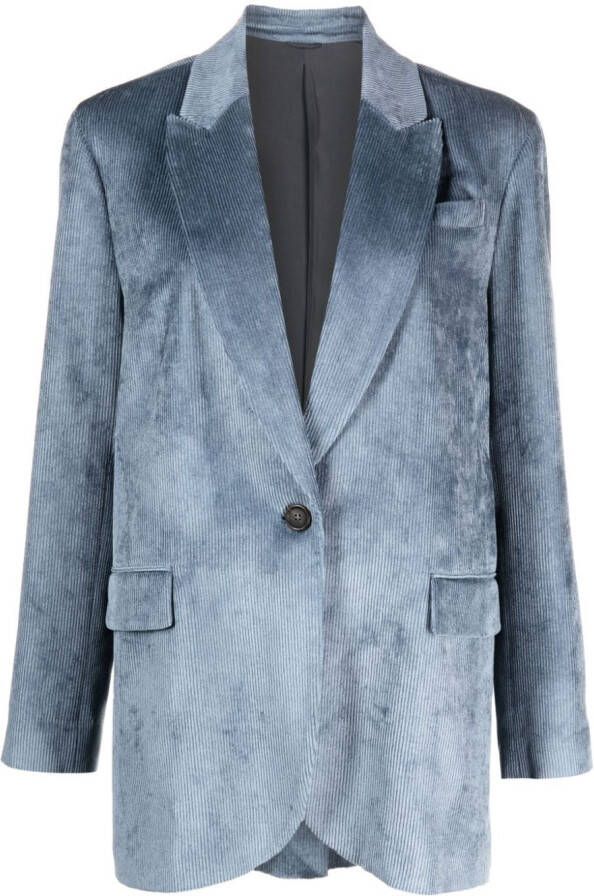 Brunello Cucinelli Blazer met enkele rij knopen Blauw
